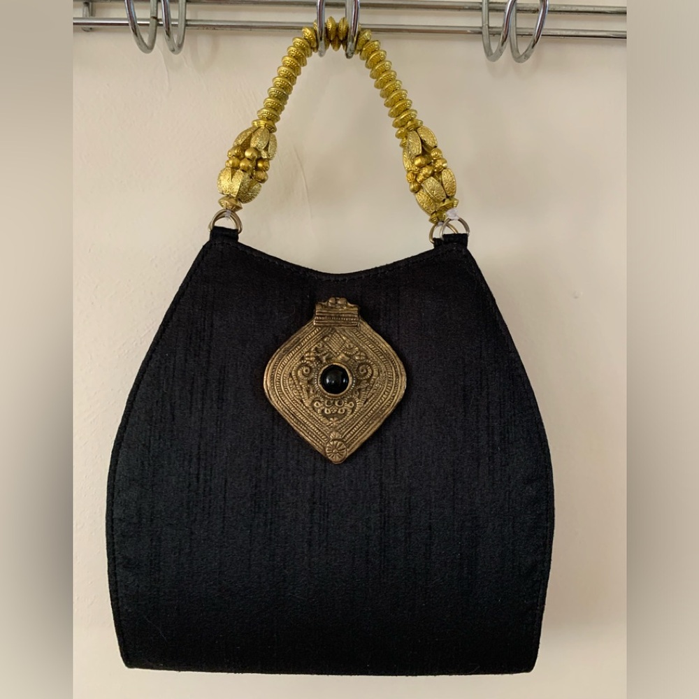 TONI Vintage Purse Black Cloth with Medallion - Picture 1 of 9